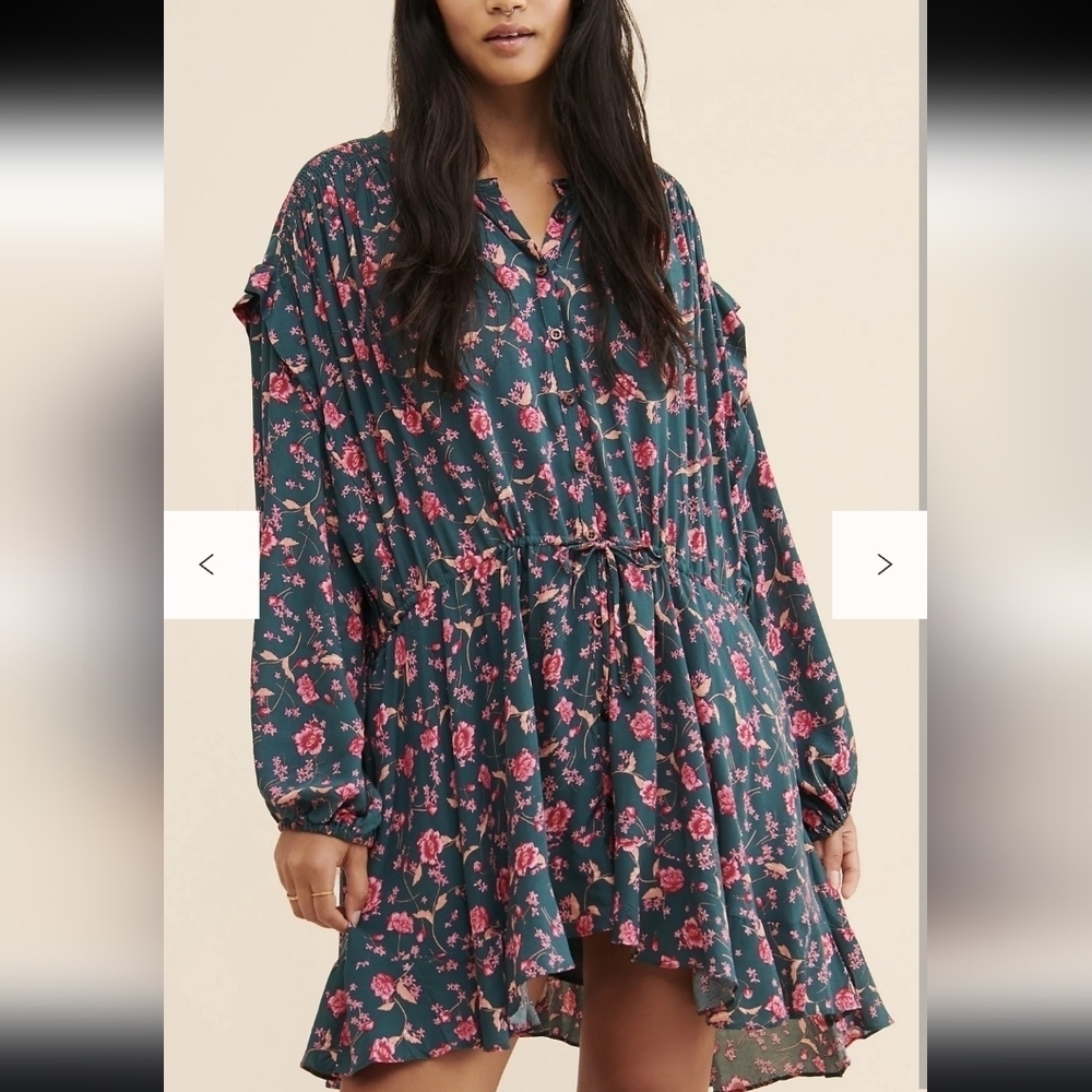 Free People Womens Small Dress Flower Field Oversized Floral Long Sleeve
